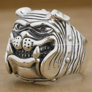 Heavy Lovely 925 Sterling Silver Bulldog Ring Punk Jewellery 8E011C UK N½~Z4 - Picture 1 of 24