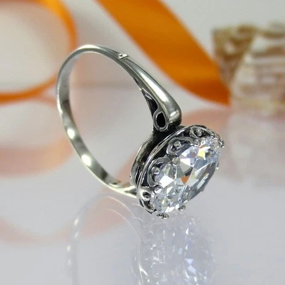 A502 Filigraner Spitzenring aus 925er Silber mit Kristallstein Jugendstil - Bild 1 von 4