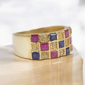 Ruby Square Cut With 925 Sterling Silver Gold Plated Ring For Men's #A114 - Picture 1 of 6