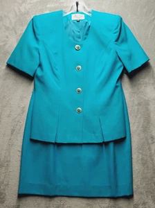 Le Suit Skirt Suit Set Womens 10 Petite 2 Piece Blue Career Office Dressy Lined - Picture 1 of 22