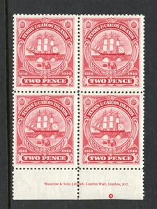 Turks & Caicos 1948 Centenary 1d Carmine in Imprint block SG 211 Mnh. (R1232) - Picture 1 of 1