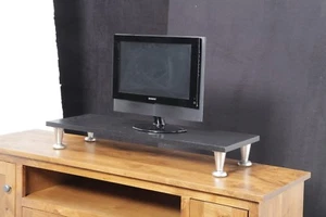 Solid Oak TV Riser Stand in Modern Style with Pillar Legs Black Finish - Picture 1 of 29