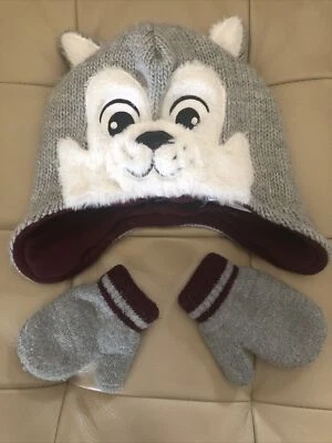 Juego de sombreros y mitones de punto forrados de oso/animal The Childrens Place talla grande 4T Foto 1 de 3