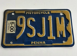 Expired 2000 Pennsylvania PA Motorcycle License Plate 9SJ1M - Picture 1 of 2