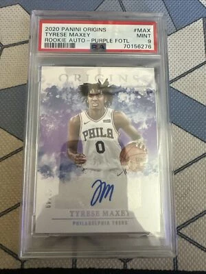 2020 Panini Origins Tyrese Maxey RC Rookie Auto Purple FOTL /49 #MAX PSA 9  - Image 1 of 2