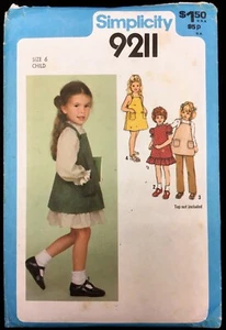 UC Sz 6 Breast 25 Girls Dress Sundress Jumper Pants Simplicity 9211 Pattern Vtg - Bild 1 von 2