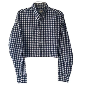 Cropped Old Navy Gingham Button Up Shirt Large Blue Upcycled Tailored - Picture 1 of 6