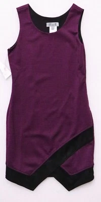 ELISA B 女孩纹理针织紧身连衣裙紫色黑色天鹅绒边拉链新品 — 第 1/4 张图片