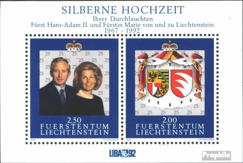 Liechtenstein Blocco 14 (completa Edizione) usato 1992 argento Wedding - Immagine 1 di 1