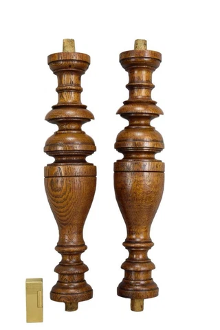 Architectural French Antique Pair Carved Oak Wood Columns Trim Posts Pillars Cover