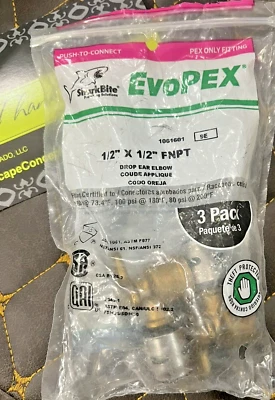 SharkBite EvoPEX Drop Ear Elbow RT Push To Connect 1/2" x 1/2" FNPT K334Z3 2 PK - Image 1 of 4