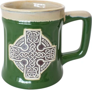 Irish Designed Pottery Mug With A Celtic Cross Design, Green Colour - Picture 1 of 1