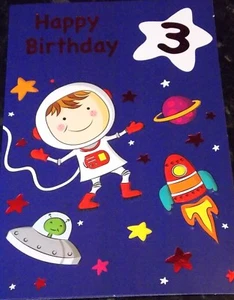 Boy's 3rd Birthday Card by Heartstrings Cards. Astronaut Theme. - Picture 1 of 4