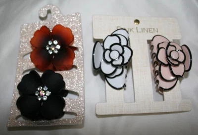 Big Flowers shaped 2 claw hair clips set.White Ivory Black Amber $12.99 EACH SET - Изображение 1 из 2