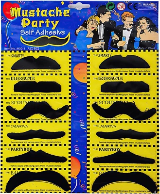 12 Self-Adhesive Fake Moustache Hen Stag Bachelorette Party Kids Fancy Dress - Image 1 of 4