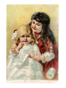 1890 Large Victorian Trade Card. Clark's ONT Thread. 1st Lesson For Little Girl - Picture 1 of 2