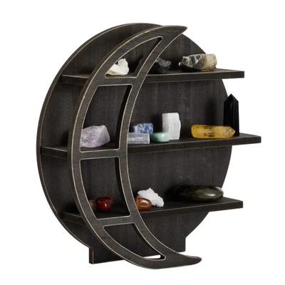 Wood Crystal Display Shelf for Stones, Rustic Home Décor Wall Bathroom, 12x12x3" - Image 1 of 4