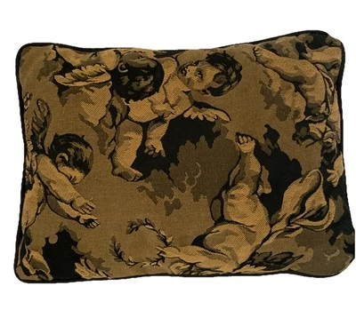 "Silla almohada hecha a mano de tela damasco querubín/ángel 12 X 8"" pequeña de colección" Foto 1 de 4