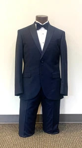 NAVY BLUE TUXEDO 3 PC 40R SLIM FIT COAT 34 PANTS & M VEST SUPER 100'S WOOL - Picture 1 of 5