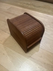 Vintage Wooden Roll Top Floppy Disc Organizer Storage Box - Afbeelding 1 van 2