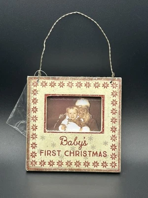 Babys erster Weihnachtsschmuck Mini Gestell Nordisch Rustikal Tischplatte Magnet Quadrat - Bild 1 von 4