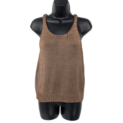 Camiseta sin mangas Vince Crochet 100 % seda para mujer talla S marrón grueso tejido suéter lujo Y2K Foto 1 de 4