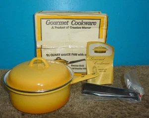 Vtg Creative Manor Enameled 1.5qt Sauce Pan w/Cover Sunrise Gold Germany NIB - Picture 1 of 5
