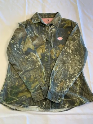 Mossy Oak Break Up Shirt Women’s L Camo Button Front L/S Zip Pocket Hunting - Image 1 of 4