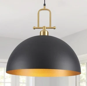 New Large Dome 19.7" Black and Gold Pendant Light For Kitchen Island Industrial - Picture 1 of 4