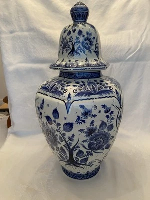 Tarro de jengibre vintage DELFT muy grande con tapa 19 1/2" de alto 1 de 16 Foto 1 de 4