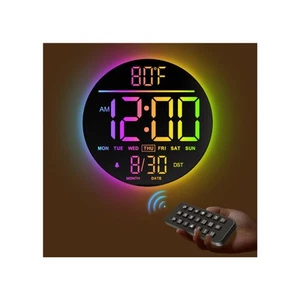 10" Large Digital Wall Clock, with Timer, Dimmer, LED Display, 8 RGB Color, A... - Picture 1 of 9
