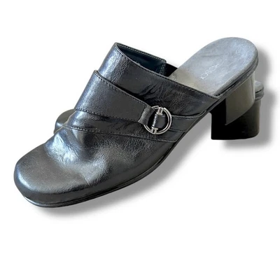 Zapatos mules de cuero sintético con tacón bloque sin cordones negros para mujer talla 11 aerosoles” Foto 1 de 4