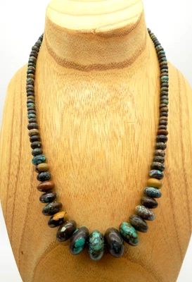 Jay King Dark Turquoise Disk Beaded Graduated Sterling Silver Necklace - Image 1 of 4