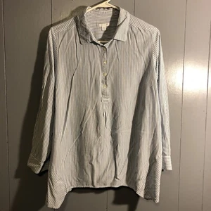 JJill Women's Size 1X Blue Stripe Long Sleeve Shirt Rayon - Picture 1 of 7