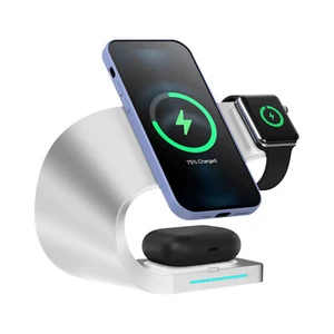 Dock de Charge Blanc Charge sans Fil pour iPhone Apple Watch Apple Pods - Photo 1 sur 6