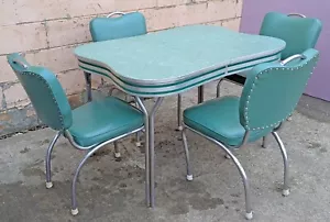 Vintage Antique Old Mid-Century Modern "Stoneville Co." Dining Set Chairs Table - Picture 1 of 11