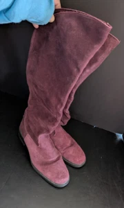 Wildleder lila kniehohe Stiefel niedriger Absatz Slipper Größe 6 - Bild 1 von 8