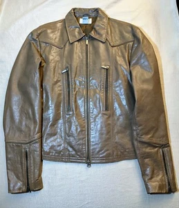 A/X Armani Exchange Brown Racer Motorcycle Genuine Leather Jacket Men's Sz Med - Picture 1 of 11