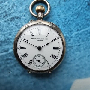 Vintage Silver Cased Patek Philippe Open Face Ladies Pocket Watch Fob Watch - Picture 1 of 12