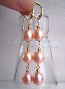 AAA 10-12mm Natural South Sea Pink Freshwater Pearl Dangle Earrings 14K gold - Picture 1 of 3
