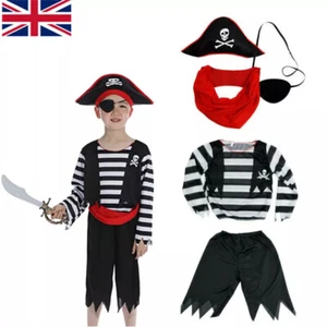 Boys Pirate Costume Caribbean Pirates Fancy Dress Kids Captain Jack Halloween - Picture 1 of 11