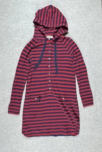 Juicy Couture Mini Dress Women's Small Red & Blue Striped Hooded Long Sleeve - Picture 1 of 9
