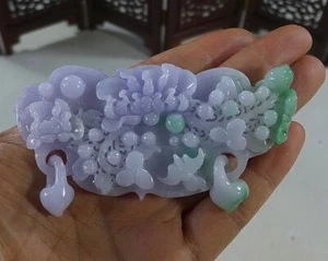 Cert'd Fine Naturale Tipo A Verde Lavanda Giadeite Giada Uccellino Fiore Ciondolo 7872 - Foto 1 di 8