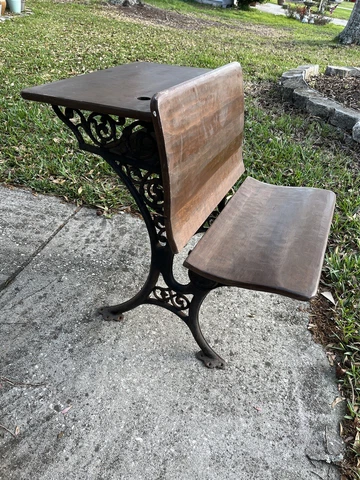 Antique Cast Iron Wood Folding Vintage School Desk Buffalo Hardware Cover