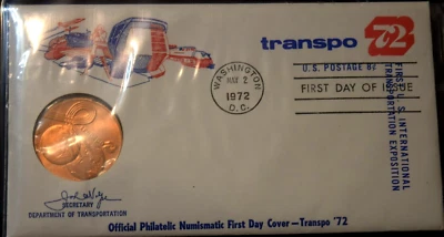 FIRST DAY PN CHACHET COVER/BR MEDAL, "Transpo '72" Washington, D.C. (05-02-1972) - Image 1 of 3