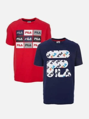 NEW FILA Boys T Shirts 18 20 XL 2-Pack Short Sleeve Logo Spellout Red Blue - Image 1 of 4