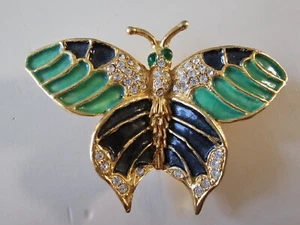 Vtg KJL Kenneth Jay Lane Enamel Rhinestone Green Butterfly Brooch Estate Jewelry - Picture 1 of 8