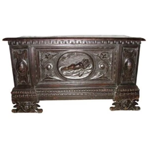 Rare Antique Italian Carved Walnut Cassone Coffer 17th Century - Picture 1 of 17