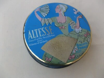 Ancienne boite en tôle sérigraphiée BISCUITS PERNOT - Gaufrettes ALTESSE - - Photo 1/4