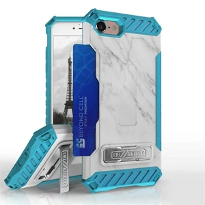 White Marbling Shockproof Hybrid Case+Tempered Glass Cover for iPhone Model - Picture 1 of 6